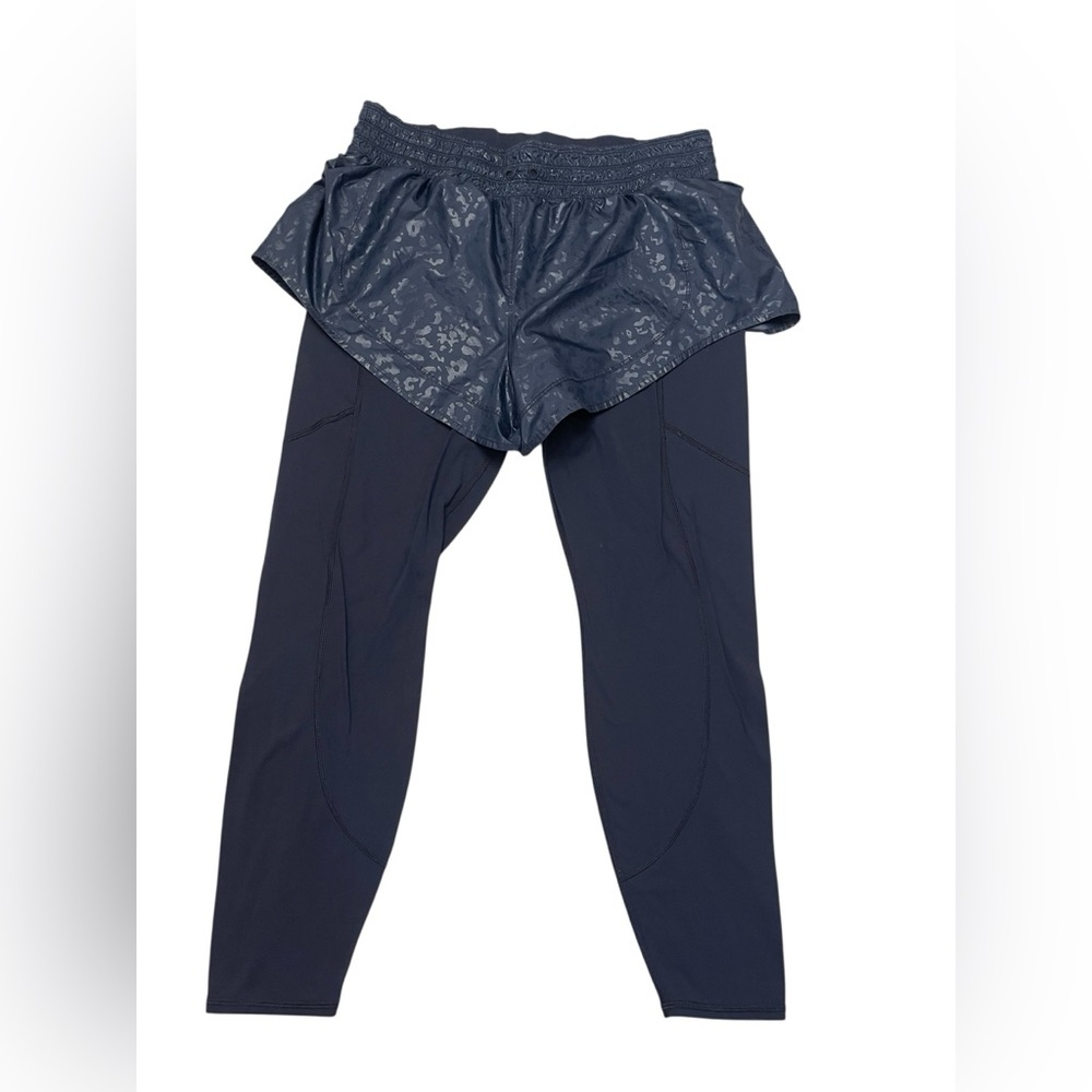 Athleta Rainier 2-in-1 Tights Navy Blue Athletic Running Leggings Shorts Size L